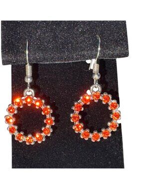 Red/Orange Rhinestone Circle Dangle Earrings Lightweight Fun Jewelry For Women